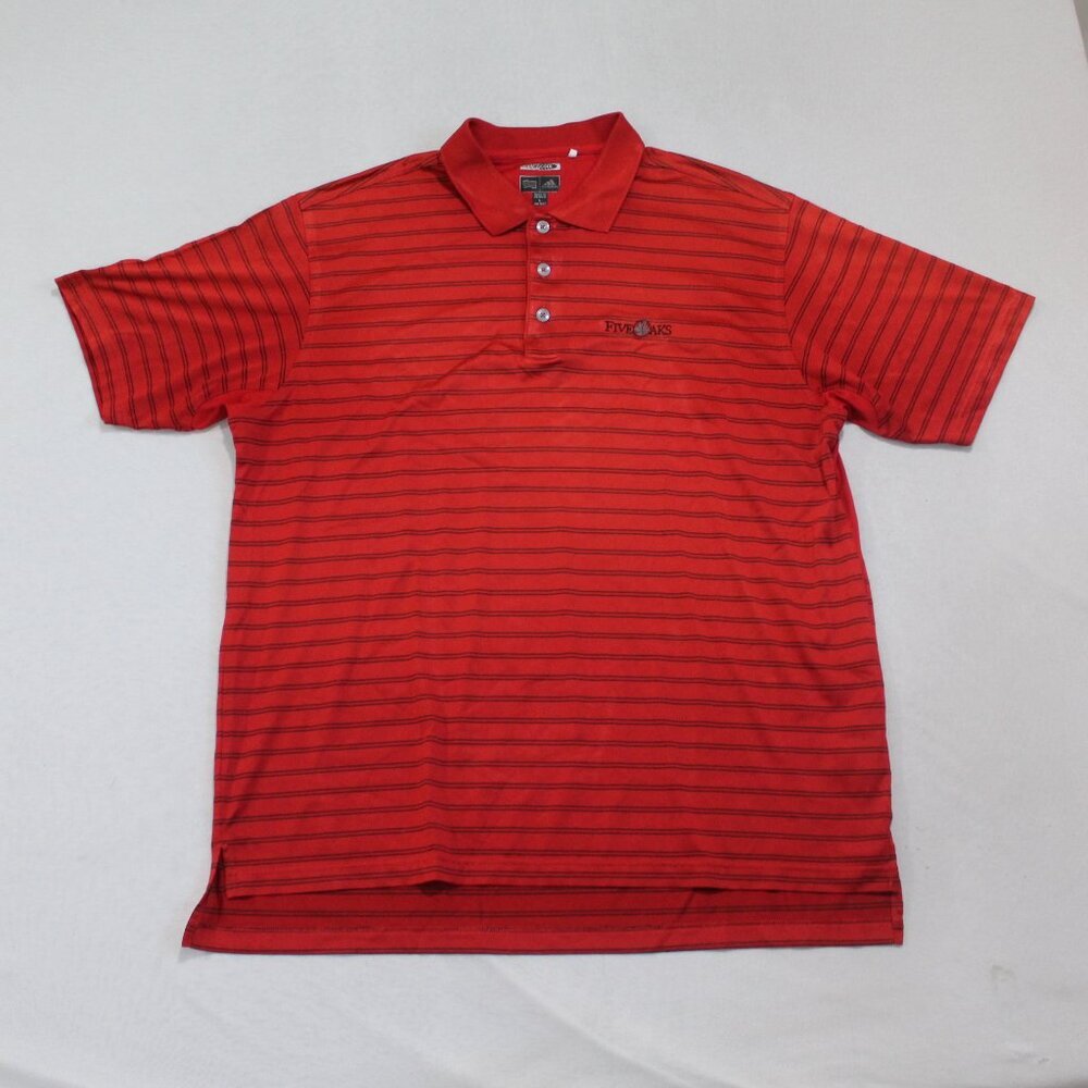 Adidas Men Red Golf Polo Shirt Short Sleeve Striped Size Large